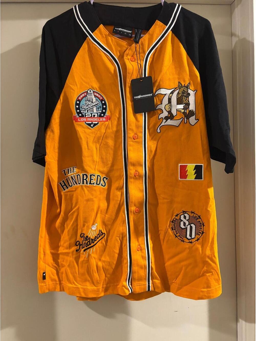 The Hundreds Orange Baseball Jersey Patch Logo Los Angeles Medium NWT